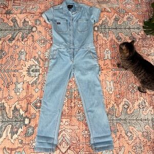 Wildfang Light Blue Denim Jumpsuit - Women's Short Sleeve XS Utility One-Piece
